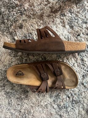 McKinley Brown Suede Double Buckle Slide Sandals